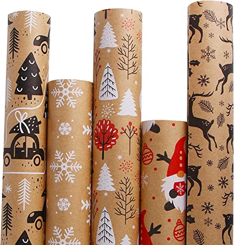 DERAYEE Geschenkpapier Weihnachten Set - 5 Verschiedene Muster (5 Rollen)