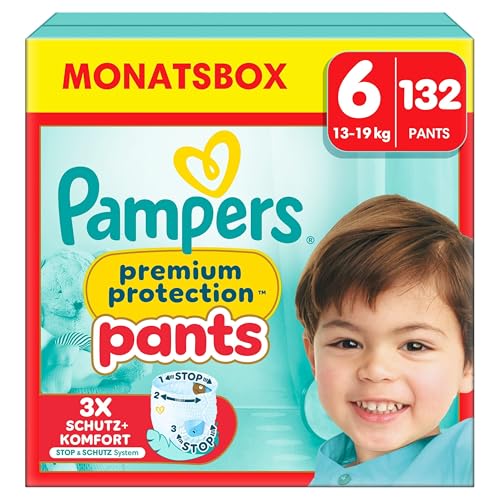 Pampers Premium Protection Pants Größe 6, 132 Windeln, 13kg-19kg, Mit 360° Passform und 2x breiteren Bündchen als vorher für unseren besten Komfort & Schutz