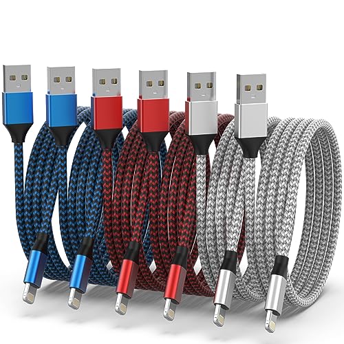[Apple MFi Certified] iPhone Ladekabel, 6 Stück 1/1/2/2/2/3M iPhone Lightning Kabel, Nylon Braided USB A iPhone Kabel für iPhone 14 Pro/14/13 Pro/13/12 Pro Max/11/XS/XR/8/7/6P iPad und Mehr(3 Farben)