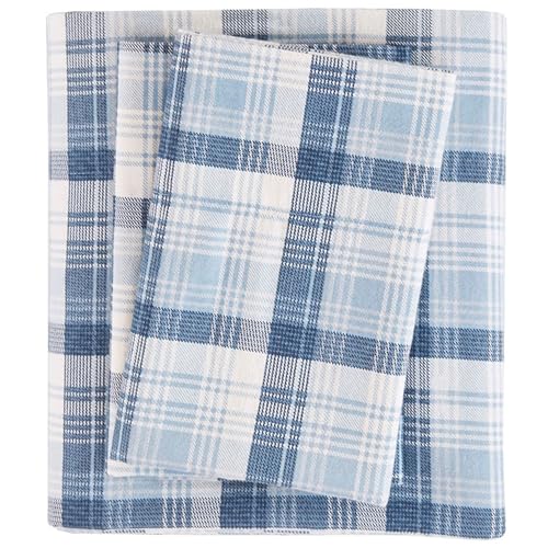 WOOLRICH Warme weiche Flanell-Bettwäsche mit 35,6 cm tiefen Taschen, für Queensize-Betten, kariert, Blau