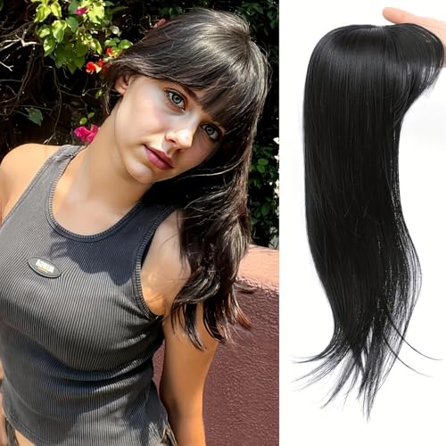 XFSRG Haarteile Echthaar Dünnes Haar Natürlicher Look Damen Hair Topper Perfekt für Alltag und besondere Anlässe (1B# Schwarz)