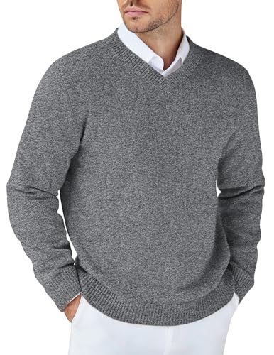 COOFANDY Pullover Herren Strickpullover V-Ausschnitt Männer Winterpulli Langarmshirt Casual Sweatershirt Anthrazitgrau XL