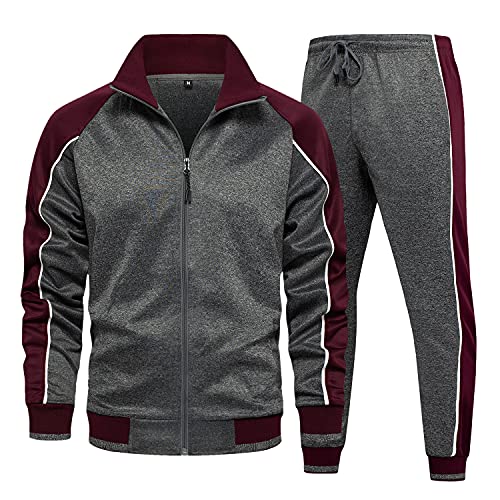MANLUODANNI Herren-Trainingsanzug-Set, Hose, durchgehender Reißverschluss, lässig, Jogginganzug, Jacke mit Taschen, 1grau, L