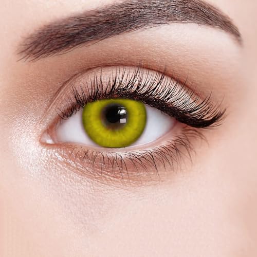BEAUYWL Farbige Kontaktlinsen ohne Stärke, weiß schwarz rot blau grün gelb Farblinsen für Karneval Fasching Motto Party Anime Halloween Cosplay, Jahreslinsen 2 Stück (gelb)