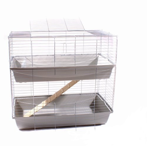 Hasenkäfig Kaninchen Meerschweinchen Nagerkäfig Kleintier 2 Ebenen 1m Doppel hellgrau