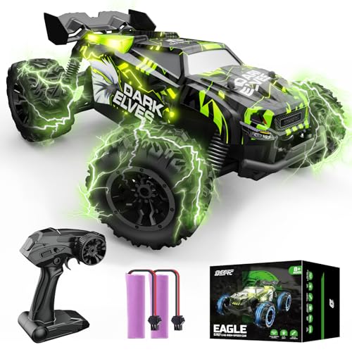 DEERC Ferngesteuertes Auto, 2.4Ghz Leuchtende RC Autos mit 2 wiederaufladbaren Batterien für 40 Minuten Spielzeit, All Terrain Off-Road Monster Truck Spielzeug für Jungen Kinder ab 8 Jahren