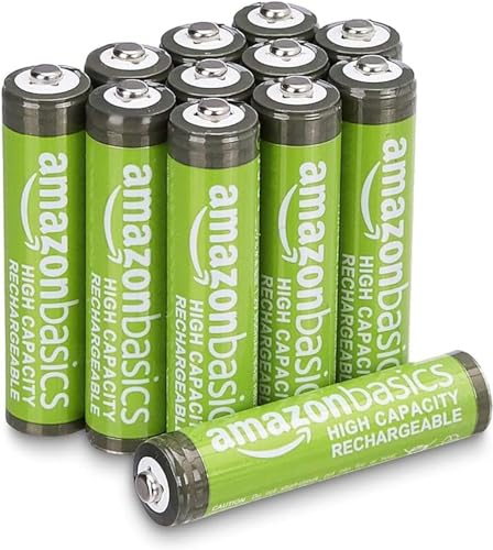 Amazon Basics 12er-Pack wiederaufladbare AAA-NiMH-Akkus mit hoher Kapazität, 850 mAh, 1,2 V, bis zu 500-mal aufladbar, vorgeladen