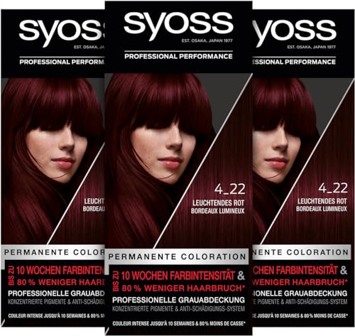 Syoss Color Coloration 4_22 Leuchtendes Rot Stufe 3 (3 x 115 ml), permanente Haarfarbe für bis zu 10 Wochen Farbintensität und 70 % weniger Haarbruch*