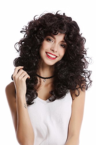 WIG ME UP - 0051-P30/P103 Perücke Damen Karneval Halloween super voluminöse Locken Lockenpracht Mähne Schwarz Braun gesträhnt lang