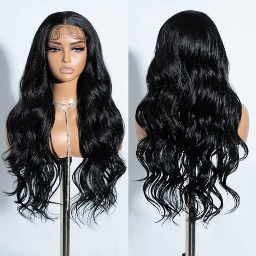 Joedir Körperwelle Perücken für Frauen 13X4 Lace Frontal Perücke Vorgezupft Synthetische Lace Front Perücken 30 Zoll Loose Deep Wave Perücke mit Baby Haar