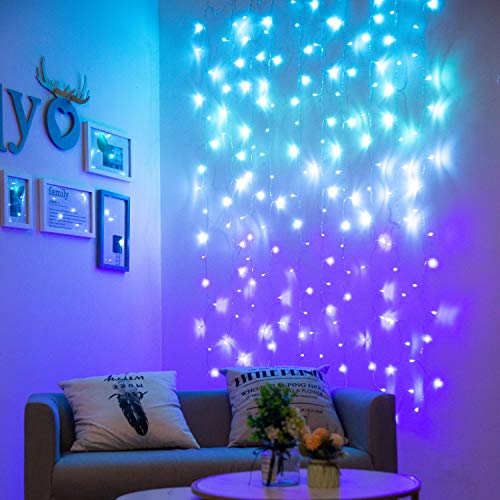 BECCOBEAT Lichterketten Vorhang Innen Lichtervorhang Bunt Türkis Blaugrün Blau Lila LED für Schlafzimmer Kinderzimmer Deko Mädchen Einhorn Meerjungfrau Party 2x2m (180LED)