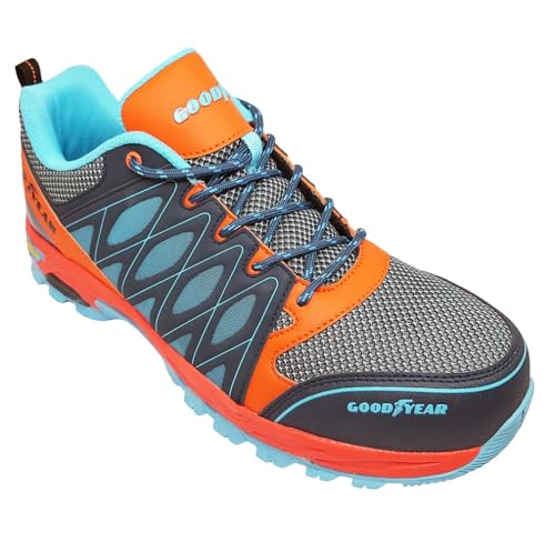 Goodyear Herren Metallfreie Arbeitssicherheit Trainer Nichtmetallische Zehenschutzkappe und Mittelsohle S1P / SRA/HRO Construction Boot, Orange Blau, 41 EU