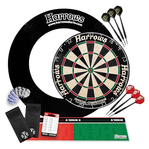 Harrows Top Shot Darts Bundle | Offizielle Wettkampf-Dartscheibe, 4-teiliges Surround, 6 Trophäen-Darts & Oche-Wurflinie | Komplettes Dart-Set für Zuhause, Club oder Geschenk
