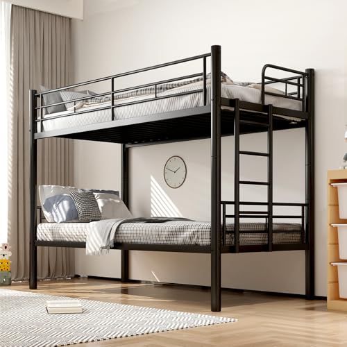 Durecoform Metall Bett Etagenbett Stockbett 90x200 cm, Jugendbett Stockbett mit Leiter, Umbaubar in Zwei Einzelbetten, Hochbetten Erwachsene mit Lattenrost und Rausfallschutz für Schlafzimmer