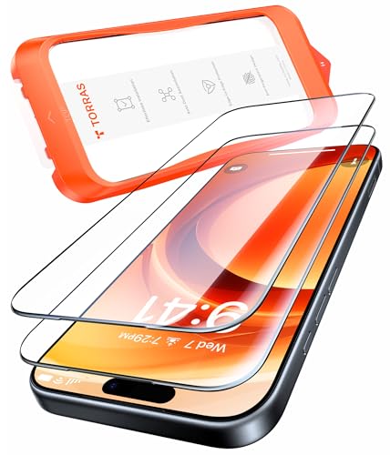 TORRAS für iPhone 15 Pro Max für Panzerglas [TOP Bruchsicherheit] 9H+ Härte Folie Full Screen Militärstandard Schutzglas [Auto-Installation] Anti-Fingerabdruck, 2 Stück