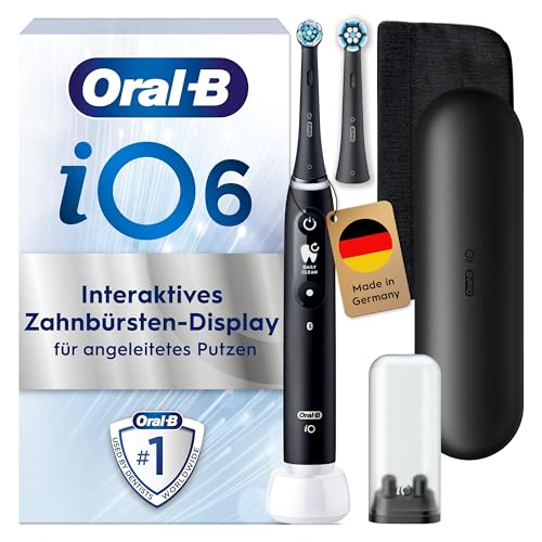 Oral-B iO Series 6 Elektrische Zahnbürste — Electric Toothbrush Inkl. 2 Aufsteckbürsten, Reise-Etui — 5 Putzmodi für Zahnpflege, Zahnbürste Elektrisch, Designed by Braun, Schwarz