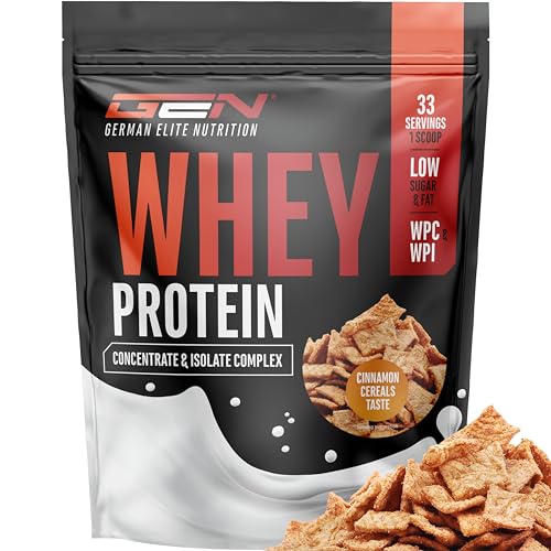 Whey Protein Pulver - 1000 g (Cinnamon Cerals) - Mit Isolate Anteil - Instant lösliches Eiweiss Protein Pulver mit BCAA & EAA - German Elite Nutrition