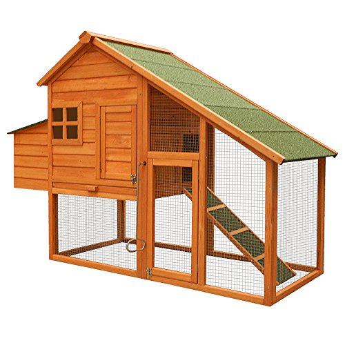 Wiltec Hühnerstall 1720 x 660 x 1200 mm braun mit Freilauf und Nistkasten aus Fichtenholz, Hühnerhaus mit Unterschlupf, Gitter und Kotwanne verzinkt