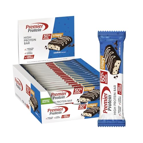 Premier Protein - High Protein Bar 50%+Crispy Cookie - 16x40g - Low Sugar - Low Carb - palmölfrei