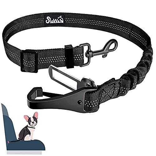 Eyein Hunde Sicherheitsgurt für Auto, Verstellbarer Hundegurt fürs Auto mit Elastischer Ruckdämpfung, 3 in 1 reflektierend Hunde Anschnallgurt für alle Hunderassen & Autotypen, 70cm (Schwarz)