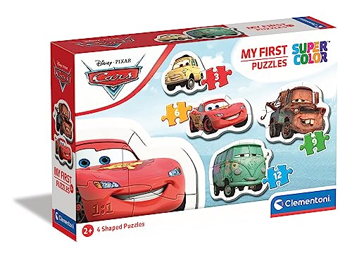 Clementoni 20804 Supercolor Cars – Puzzle 3 + 6 + 9 + 12 Teile ab 2 Jahren, buntes Kinderpuzzle mit besonderer Leuchtkraft & Farbintensität, Geschicklichkeitsspiel für Kinder