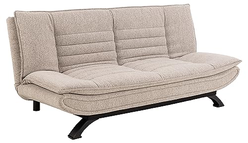 AC Design Furniture Jasper Schlafsofa in Beige, mit 3 Liegepositionen, Moderner 3-Sitzer ohne Armlehne, Gepolstertes Sofa mit Bouclé-Bezug und Schwarzen Beinen, B: 196 x H: 91 x T: 98 cm