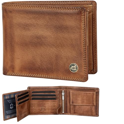 Fa.Volmer Leder Geldbörse Herren mit RFID-Schutz - extra-stabile Doppelnaht (9+4 Card - Antique Brown)