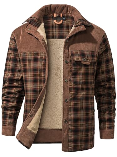 Mr.Stream Herren Thermohemd Flanellhemd Winterjacke Fleecefutter schützendem Innenfutter Holzfällerhemd Arbeitshemd 3251 Red Coffee XL