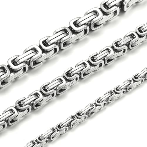 HSWYFCJY Herren Königskette Silber 316L Edelstahl Halskette 8 mm Byzantinische Kette Halskette für Herren Hip Hop Punk Halskette 51 cm Schmuck Geschenk für Männer