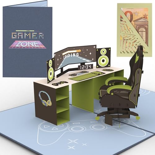 Sweetpopup® Pop-Up Karte Gamer – 3D Geburtstagskarte Gaming mit Geldgeschenk-Fach & Premium Metallic-Papier - Perfekt für Gutscheine (z. B. Fortnite, Nintendo, Steam, PSN & Xbox) / Game Level up 040