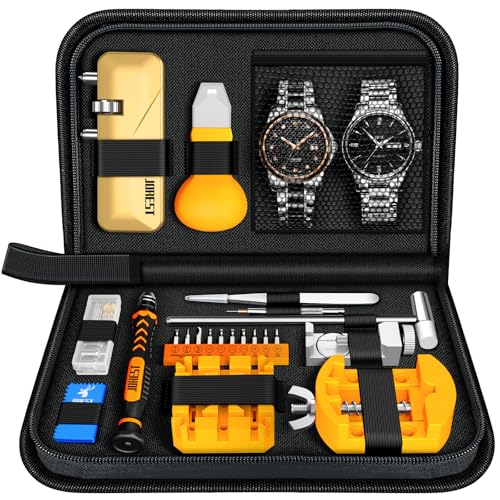 【Neu 2024】 JOREST Uhrenwerkzeuge Set, Uhr Batteriewechsel, Uhrenarmband Kürzen Werkzeug, Uhren Reparatur, Uhrmacherwerkzeug mit Stiftausdruck, Uhrenoffner öffner, Schraubendreh, Federstegwerkzeug