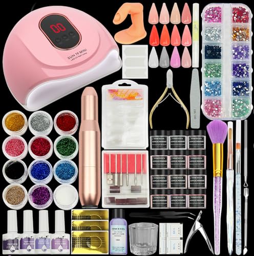 Acryl Nagel Set für Anfänger mit 12 Farben & UV/LED Lampe - Inklusive Nagelfräse, Base/Top Coat - Komplettes Nagelstudio Set für DIY Gel Nägel zu Hause