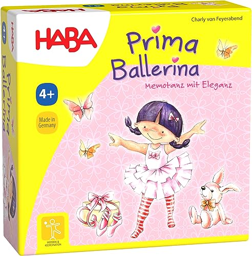 HABA Prima Ballerina – Tanzspiel für 2-6 Kinder – Zum Figuren Nachtanzen – Kooperatives Spiel zum Thema Ballett ab 4 Jahren – 1005979001