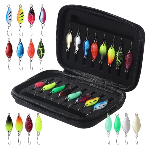 16 Stücke Spoons Forelle Set Forellenköder,2.5g/3.5g/5g Angelzubehör mit Aufbewahrungsbox Kunstköder Spinner Blinker Set,Forellen Blinker