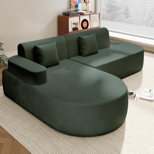 EROMMY Ecksofa, Pure Foam Installation-Free Eckcouch, Sofa L Form Wohnzimmer, Moss Green Linke Armlehne