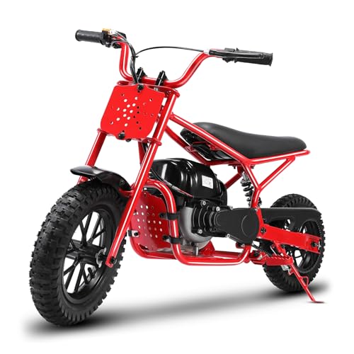 Oryxearth 37.7CC 4-Takt Dirt Bike Pocket Bike, Kinder Crossbike Benzin, Mit stoßdämpfender Feder, Luftbereifung aus Gummi, Kinder DirtBike, Motocross Motorrad ab 13 Jahre (Rot)