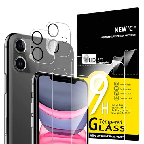 NEW'C für iPhone 11 für Panzerglas (2 Stück) und Kamera Panzer Schutz Glas für Kameraschutz (2 Stück) - kratzfest - keine Luftblasen - extrem widerstandsfähig - 9H-Härteglas