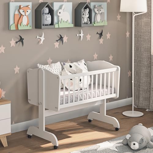 Generisch FiFi Babybett & Wiege mit Schaukel-Funktion inkl. Matratze auf Rollen 90x40cm