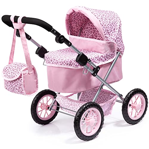 Bayer Design - 13002AA; Puppenwagen Trendy, höhenverstellbar, zusammenklappbar, mit Umhängetasche und Einkaufskorb, ‎68 x 40 x 64 cm, Pink, Leopard