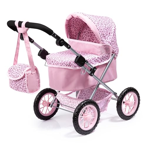 Bayer Design - 13002AA; Puppenwagen Trendy, höhenverstellbar, zusammenklappbar, mit Umhängetasche und Einkaufskorb, ‎68 x 40 x 64 cm, Pink, Leopard