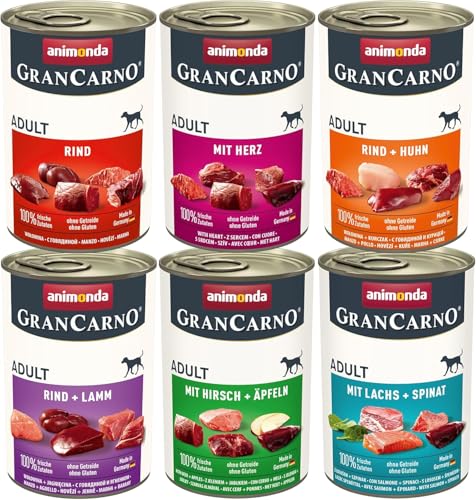 animonda GranCarno Adult Herzhafte Variation (6 x 400 g), Hunde Nassfutter für ausgewachsende Tiere, Nassfutter für Hunde mit 100% frischen, fleischlichen Zutaten, Hundefutter ohne Getreide