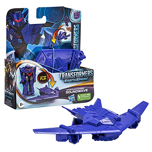 Transformers Spielzeug EarthSpark 1-Step Flip Changer Soundwave Action-Figur (10 cm), Roboterspielzeug für Kinder ab 6