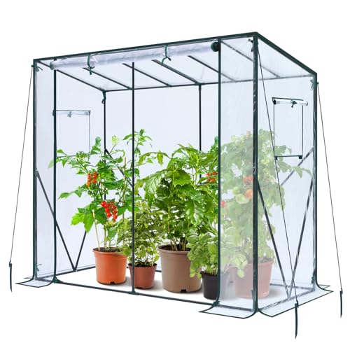 Ohuhu Tomaten Gewächshaus Foliengewächshaus mit PVC-Abdeckung und Fernster, Begehbarer Gewächshaus 200x77x170 cm Gewächshaus Klein Winterfest Tomatenhaus für Optimales Pflanzenwachstum