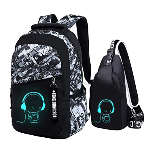 Asge 128-1 Oxford-gewebe Schulrucksack für Jungen Schulrucksack Druck Rucksack Jugendlichen Schultasche Outdoor Reflektierender Daypack, Grau, M