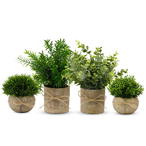 YVONNEYI 4 Stück Kunstpflanze für Deko Wohnzimmer, Künstliche Pflanzen wie echt Eukalyptus, Fake Plant für Home Schlafzimmer Badezimmer Küchen Büro Zimmer Fensterbank Zuhause Innen Deko (005, 4 Stück)