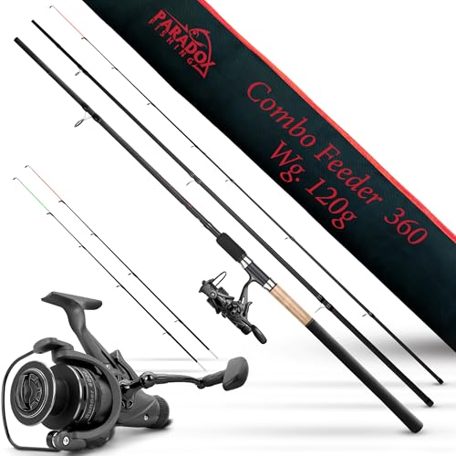 Paradox Fishing Feederrute 3,6m 120g mit 4000 Runner Rolle I Method Feeder Rute Angelrute Feederruten zum Angeln mit Futterkorb