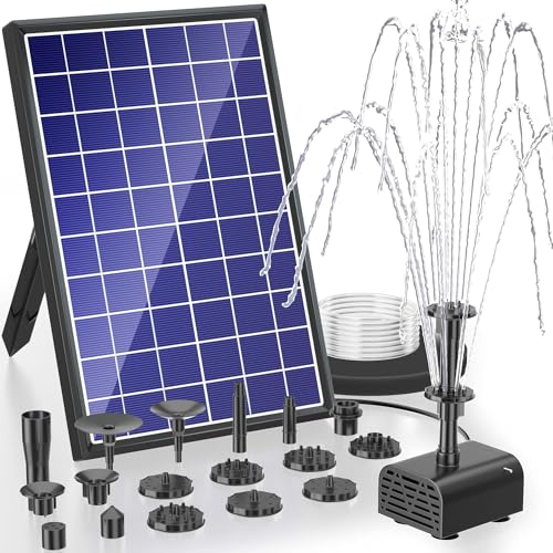 Biling Solarbrunnen mit Akku, 7,5 W Solar-Teichpumpe mit 3600 mAh Batterie Schwimmende Solarpump Fontäne mit 10 Sprühstilen, Solar Springbrunnenpump ideal für Gartenteich, Wasserspiel und Vogelbad