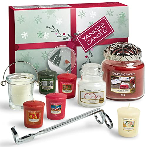 Yankee Candle, 8 Duftkerzen, Votivkerzenhalter, Dochttrimmer und Illuma-Lid-Kerzenaufsatz, 11-teiliges Geschenkset Weihnachtskerzenset