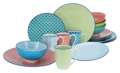 CreaTable, 17362, Serie Mediterran, 16-teiliges Geschirrset, Kombiservice aus Steinzeug, spülmaschinen- und mikrowellengeeignet, Qualitätsproduktion