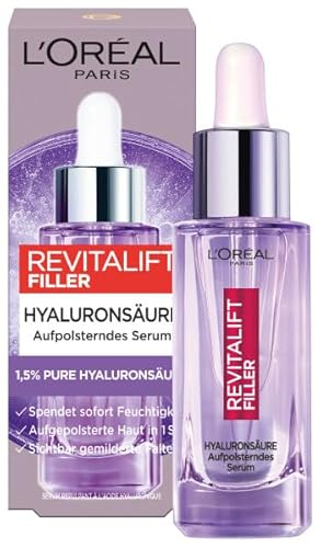 L'Oréal Paris Aufpolsterndes Serum gegen Falten und für jugendlich und praller aussehende Haut mit [Hyaluronsäure], Gesichtsserum, Revitalift Filler, 1 x 30ml
